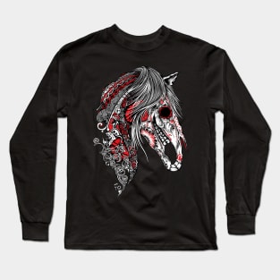 Horse Sugar Skull Graphic Art Long Sleeve T-Shirt